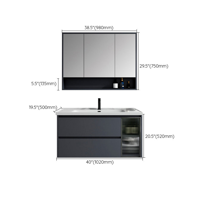 2 Drawers Vanity Mirror Single Sink Wall Mount Rectangle Bathroom Vanity with Door Clearhalo 'Bathroom Remodel & Bathroom Fixtures' 'Bathroom Vanities' 'bathroom_vanities' 'Home Improvement' 'home_improvement' 'home_improvement_bathroom_vanities' 6849798