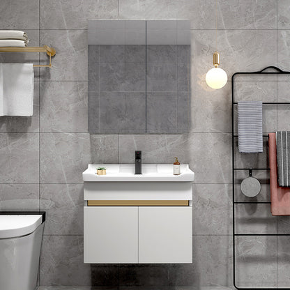 Scratch Resistant Bath Vanity Grey Drawers Wood Frame Mirror Wall Mount 2 Doors Vanity Vanity & Faucet & Mirror Cabinet 24"L x 19"W x 22"H White Clearhalo 'Bathroom Remodel & Bathroom Fixtures' 'Bathroom Vanities' 'bathroom_vanities' 'Home Improvement' 'home_improvement' 'home_improvement_bathroom_vanities' 6849809