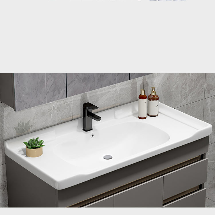 Scratch Resistant Bath Vanity Grey Drawers Wood Frame Mirror Wall Mount 2 Doors Vanity Clearhalo 'Bathroom Remodel & Bathroom Fixtures' 'Bathroom Vanities' 'bathroom_vanities' 'Home Improvement' 'home_improvement' 'home_improvement_bathroom_vanities' 6849810