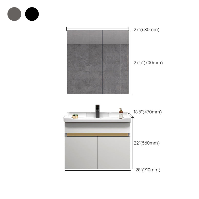 Scratch Resistant Bath Vanity Grey Drawers Wood Frame Mirror Wall Mount 2 Doors Vanity Clearhalo 'Bathroom Remodel & Bathroom Fixtures' 'Bathroom Vanities' 'bathroom_vanities' 'Home Improvement' 'home_improvement' 'home_improvement_bathroom_vanities' 6849822