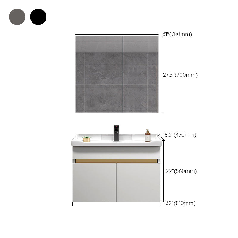 Scratch Resistant Bath Vanity Grey Drawers Wood Frame Mirror Wall Mount 2 Doors Vanity Clearhalo 'Bathroom Remodel & Bathroom Fixtures' 'Bathroom Vanities' 'bathroom_vanities' 'Home Improvement' 'home_improvement' 'home_improvement_bathroom_vanities' 6849823