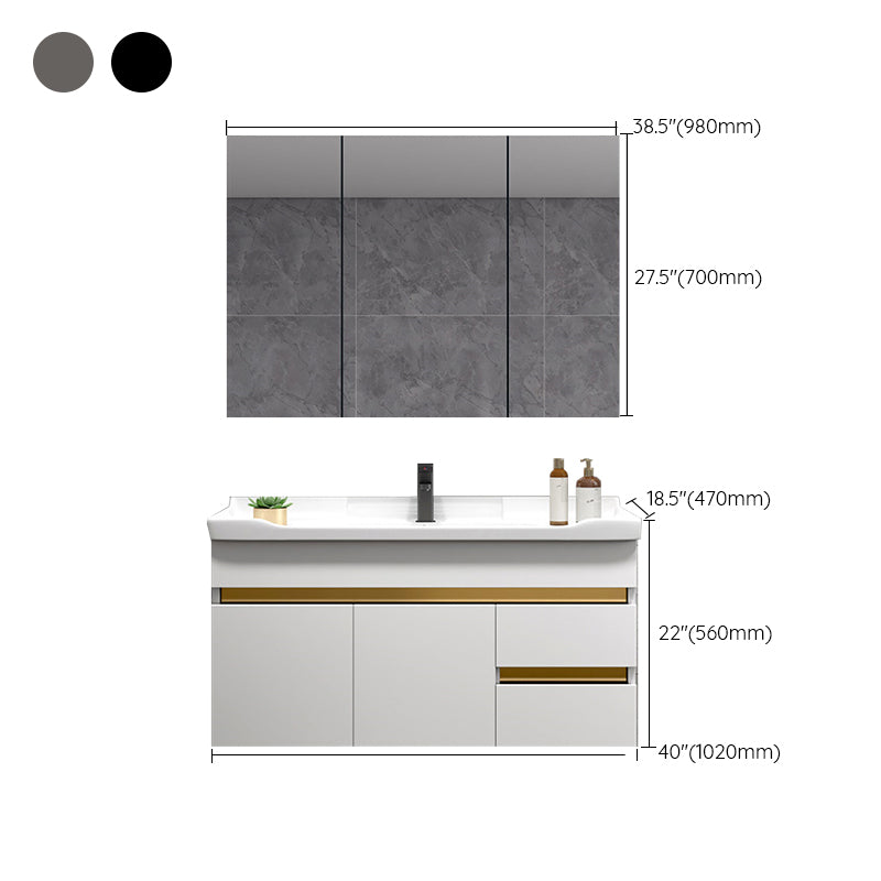 Scratch Resistant Bath Vanity Grey Drawers Wood Frame Mirror Wall Mount 2 Doors Vanity Clearhalo 'Bathroom Remodel & Bathroom Fixtures' 'Bathroom Vanities' 'bathroom_vanities' 'Home Improvement' 'home_improvement' 'home_improvement_bathroom_vanities' 6849825