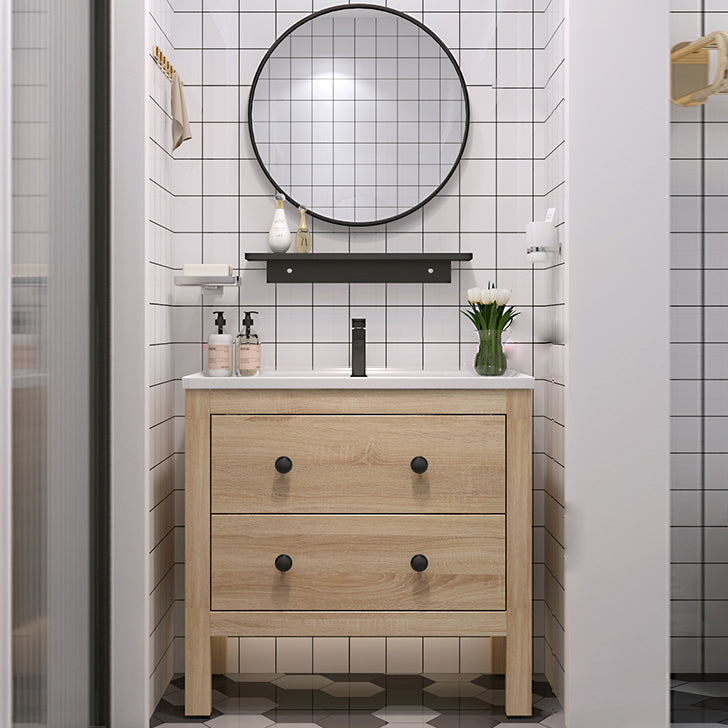 Wood Frame Vanity Mirror Freestanding Single Sink Scratch Resistant Vanity with Drawers Vanity & Faucet & Mirrors Smart Control Not Included Clearhalo 'Bathroom Remodel & Bathroom Fixtures' 'Bathroom Vanities' 'bathroom_vanities' 'Home Improvement' 'home_improvement' 'home_improvement_bathroom_vanities' 6849884