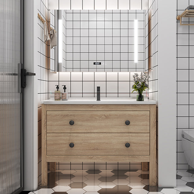 Wood Frame Vanity Mirror Freestanding Single Sink Scratch Resistant Vanity with Drawers Vanity & Faucet & Mirror Cabinet Smart Control Included Clearhalo 'Bathroom Remodel & Bathroom Fixtures' 'Bathroom Vanities' 'bathroom_vanities' 'Home Improvement' 'home_improvement' 'home_improvement_bathroom_vanities' 6849889