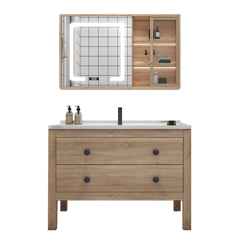Wood Frame Vanity Mirror Freestanding Single Sink Scratch Resistant Vanity with Drawers Clearhalo 'Bathroom Remodel & Bathroom Fixtures' 'Bathroom Vanities' 'bathroom_vanities' 'Home Improvement' 'home_improvement' 'home_improvement_bathroom_vanities' 6849890