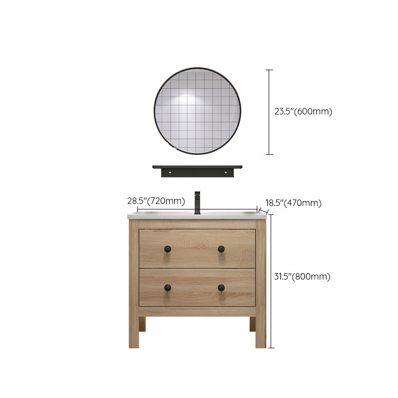 Wood Frame Vanity Mirror Freestanding Single Sink Scratch Resistant Vanity with Drawers Clearhalo 'Bathroom Remodel & Bathroom Fixtures' 'Bathroom Vanities' 'bathroom_vanities' 'Home Improvement' 'home_improvement' 'home_improvement_bathroom_vanities' 6849897