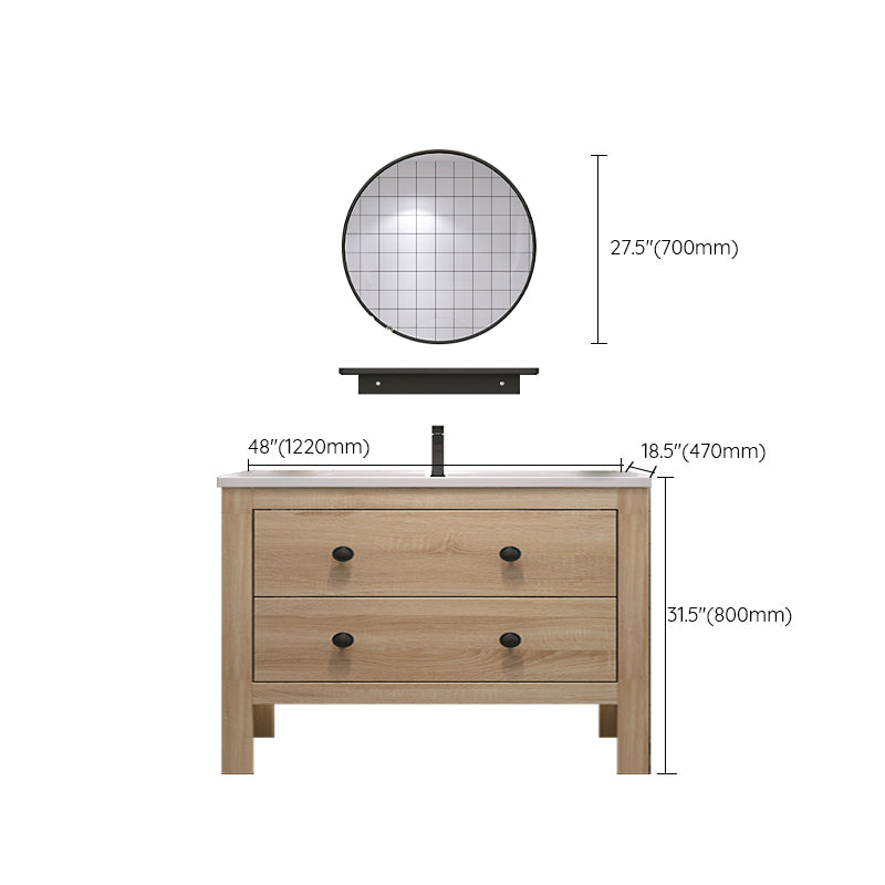 Wood Frame Vanity Mirror Freestanding Single Sink Scratch Resistant Vanity with Drawers Clearhalo 'Bathroom Remodel & Bathroom Fixtures' 'Bathroom Vanities' 'bathroom_vanities' 'Home Improvement' 'home_improvement' 'home_improvement_bathroom_vanities' 6849901