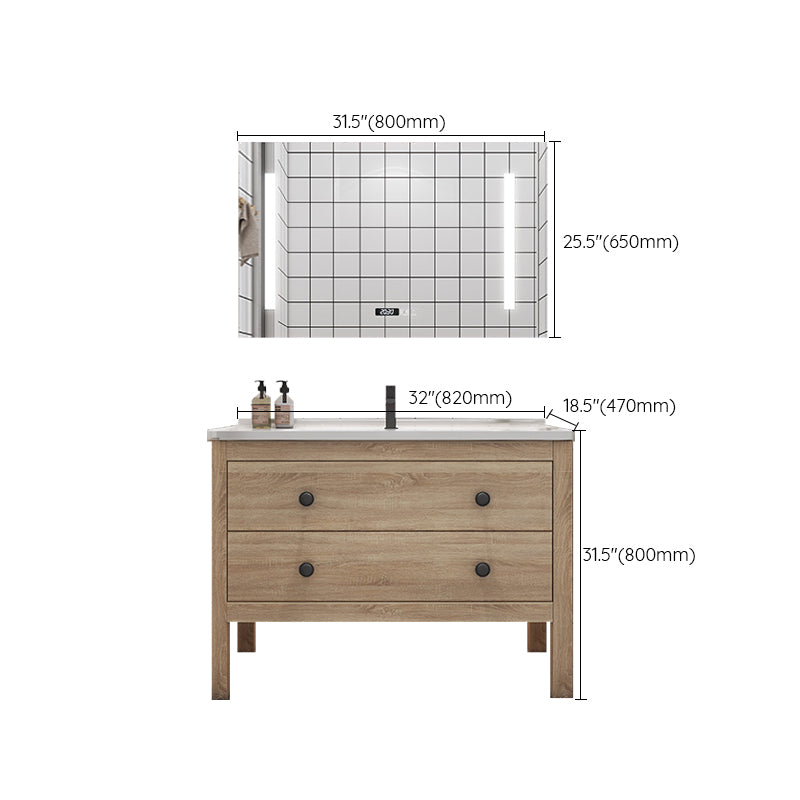 Wood Frame Vanity Mirror Freestanding Single Sink Scratch Resistant Vanity with Drawers Clearhalo 'Bathroom Remodel & Bathroom Fixtures' 'Bathroom Vanities' 'bathroom_vanities' 'Home Improvement' 'home_improvement' 'home_improvement_bathroom_vanities' 6849904