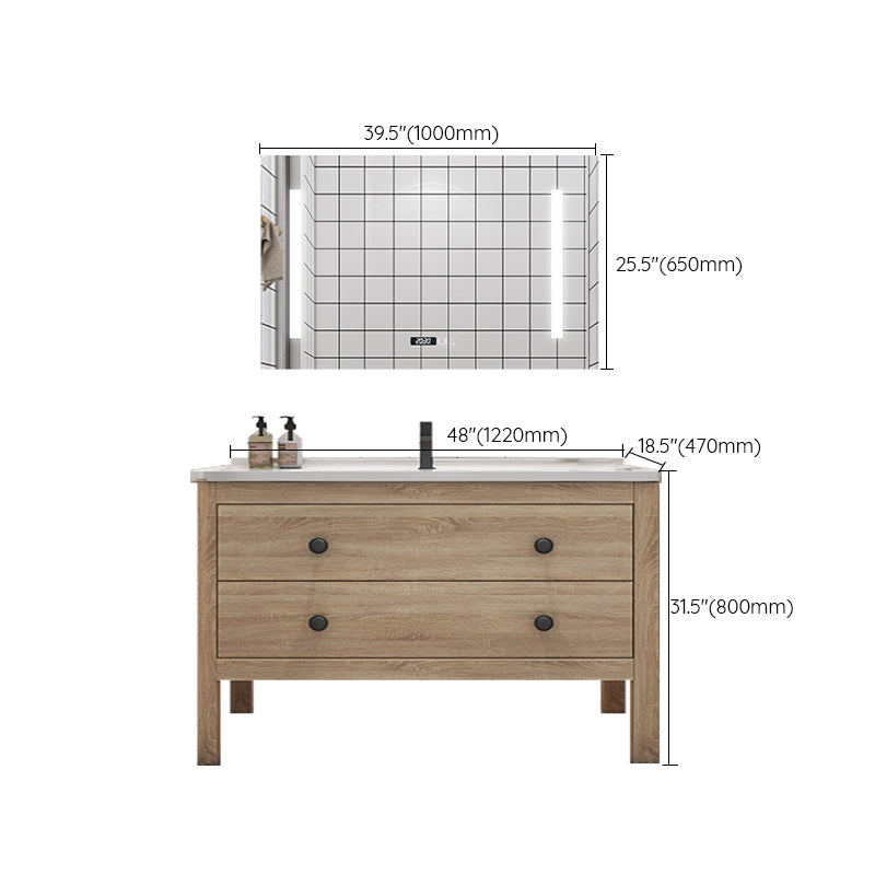 Wood Frame Vanity Mirror Freestanding Single Sink Scratch Resistant Vanity with Drawers Clearhalo 'Bathroom Remodel & Bathroom Fixtures' 'Bathroom Vanities' 'bathroom_vanities' 'Home Improvement' 'home_improvement' 'home_improvement_bathroom_vanities' 6849907