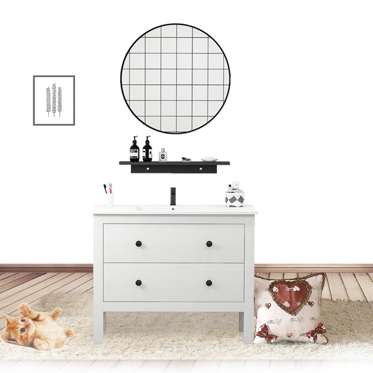 Freestanding Vanity Drawers Single Sink Rectangle Wood Frame Bathroom Vanity with Mirror Clearhalo 'Bathroom Remodel & Bathroom Fixtures' 'Bathroom Vanities' 'bathroom_vanities' 'Home Improvement' 'home_improvement' 'home_improvement_bathroom_vanities' 6849908