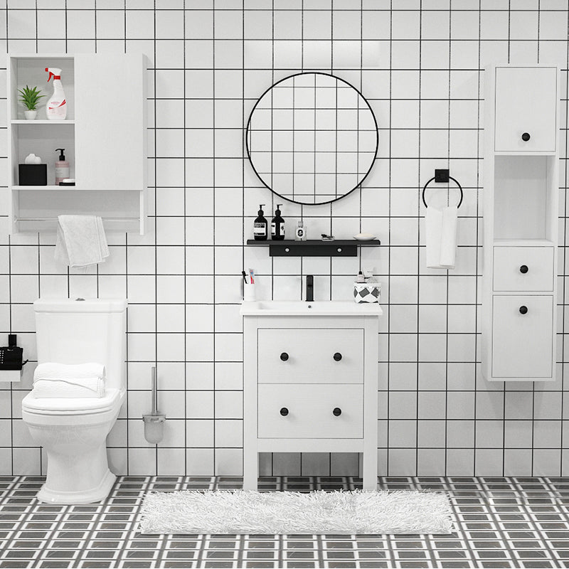 Freestanding Vanity Drawers Single Sink Rectangle Wood Frame Bathroom Vanity with Mirror Vanity & Faucet & Mirrors 24"L x 19"W x 32"H White Clearhalo 'Bathroom Remodel & Bathroom Fixtures' 'Bathroom Vanities' 'bathroom_vanities' 'Home Improvement' 'home_improvement' 'home_improvement_bathroom_vanities' 6849909