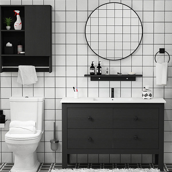Freestanding Vanity Drawers Single Sink Rectangle Wood Frame Bathroom Vanity with Mirror Clearhalo 'Bathroom Remodel & Bathroom Fixtures' 'Bathroom Vanities' 'bathroom_vanities' 'Home Improvement' 'home_improvement' 'home_improvement_bathroom_vanities' 6849911