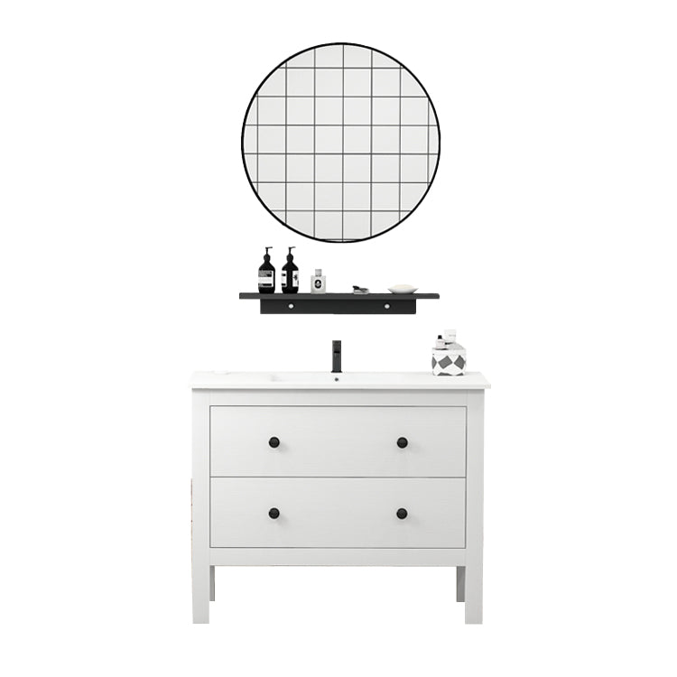 Freestanding Vanity Drawers Single Sink Rectangle Wood Frame Bathroom Vanity with Mirror Clearhalo 'Bathroom Remodel & Bathroom Fixtures' 'Bathroom Vanities' 'bathroom_vanities' 'Home Improvement' 'home_improvement' 'home_improvement_bathroom_vanities' 6849916