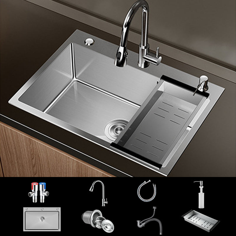 Contemporary Style Kitchen Sink Stainless Steel Non-slip Kitchen Sink Sink with Faucet Pull Out Faucet Clearhalo 'Home Improvement' 'home_improvement' 'home_improvement_kitchen_sinks' 'Kitchen Remodel & Kitchen Fixtures' 'Kitchen Sinks & Faucet Components' 'Kitchen Sinks' 'kitchen_sinks' 6850539
