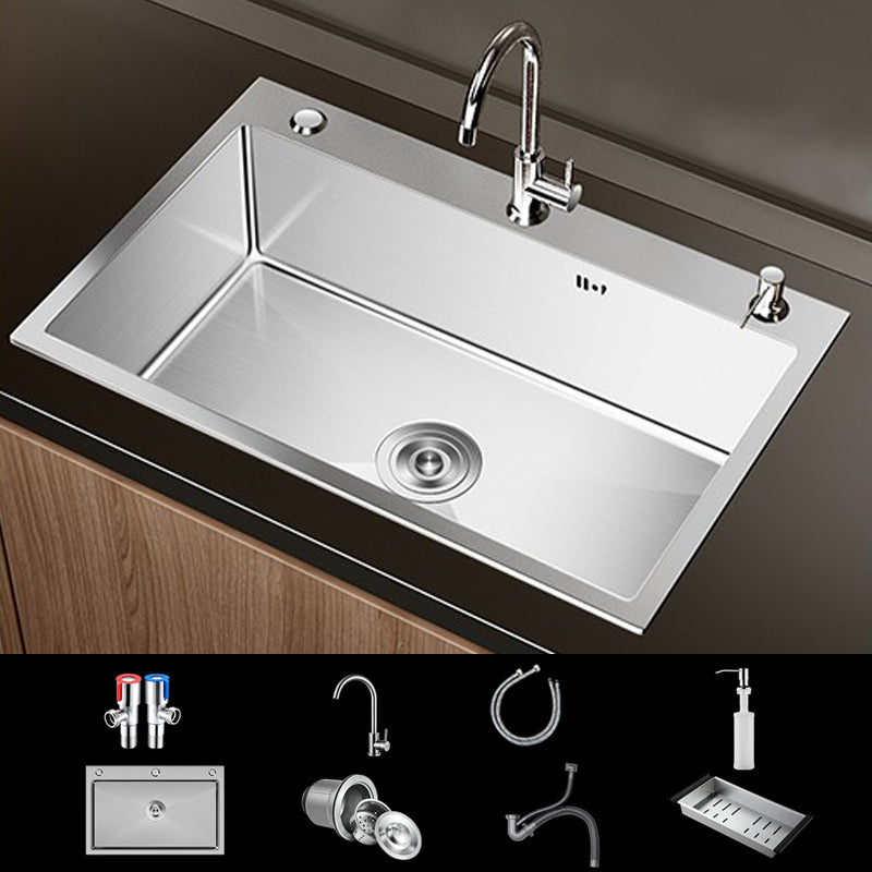 Contemporary Style Kitchen Sink Stainless Steel Non-slip Kitchen Sink 28"L x 18"W x 8"H Sink with Faucet Round Faucet Clearhalo 'Home Improvement' 'home_improvement' 'home_improvement_kitchen_sinks' 'Kitchen Remodel & Kitchen Fixtures' 'Kitchen Sinks & Faucet Components' 'Kitchen Sinks' 'kitchen_sinks' 6850545