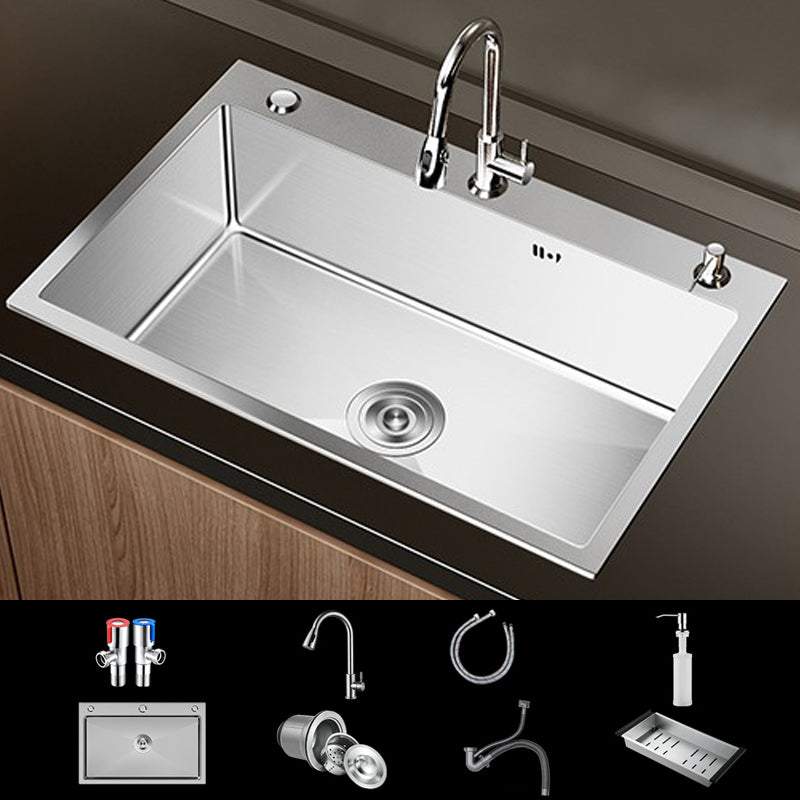 Contemporary Style Kitchen Sink Stainless Steel Non-slip Kitchen Sink 28"L x 18"W x 8"H Sink with Faucet Pull Out Faucet Clearhalo 'Home Improvement' 'home_improvement' 'home_improvement_kitchen_sinks' 'Kitchen Remodel & Kitchen Fixtures' 'Kitchen Sinks & Faucet Components' 'Kitchen Sinks' 'kitchen_sinks' 6850547