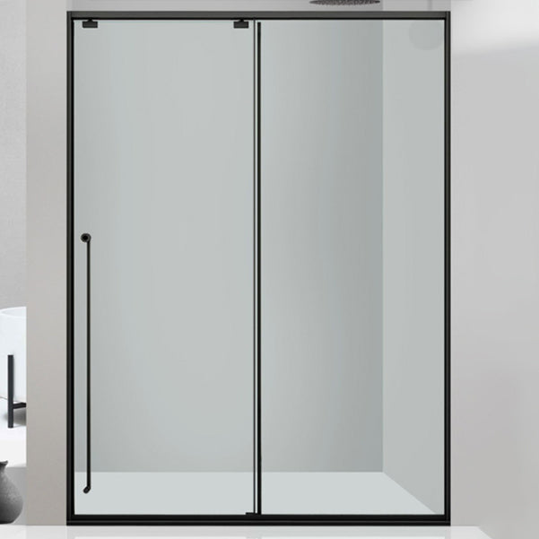 One-shaped Transparent Glass Shower Door, Semi-frameless Shower Single Sliding Door Black Right Clearhalo 'Bathroom Remodel & Bathroom Fixtures' 'Home Improvement' 'home_improvement' 'home_improvement_shower_tub_doors' 'Shower and Tub Doors' 'shower_tub_doors' 'Showers & Bathtubs' 6850559