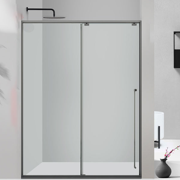 One-shaped Transparent Glass Shower Door, Semi-frameless Shower Single Sliding Door Gun Grey Left Clearhalo 'Bathroom Remodel & Bathroom Fixtures' 'Home Improvement' 'home_improvement' 'home_improvement_shower_tub_doors' 'Shower and Tub Doors' 'shower_tub_doors' 'Showers & Bathtubs' 6850560