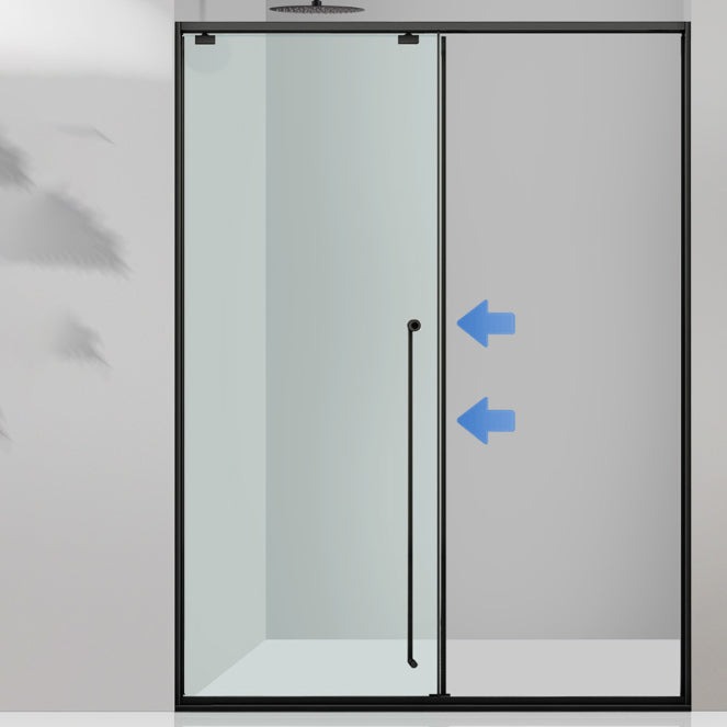 One-shaped Transparent Glass Shower Door, Semi-frameless Shower Single Sliding Door Clearhalo 'Bathroom Remodel & Bathroom Fixtures' 'Home Improvement' 'home_improvement' 'home_improvement_shower_tub_doors' 'Shower and Tub Doors' 'shower_tub_doors' 'Showers & Bathtubs' 6850563
