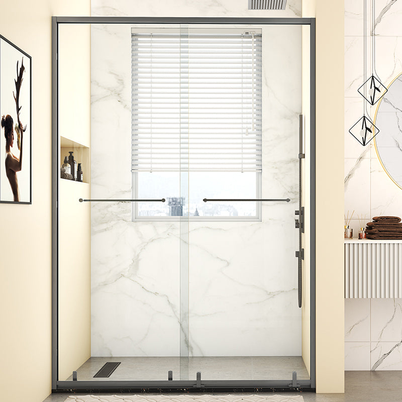 Double Sliding Semi Frameless Inline Tempered Glass Shower Door Clearhalo 'Bathroom Remodel & Bathroom Fixtures' 'Home Improvement' 'home_improvement' 'home_improvement_shower_tub_doors' 'Shower and Tub Doors' 'shower_tub_doors' 'Showers & Bathtubs' 6850580