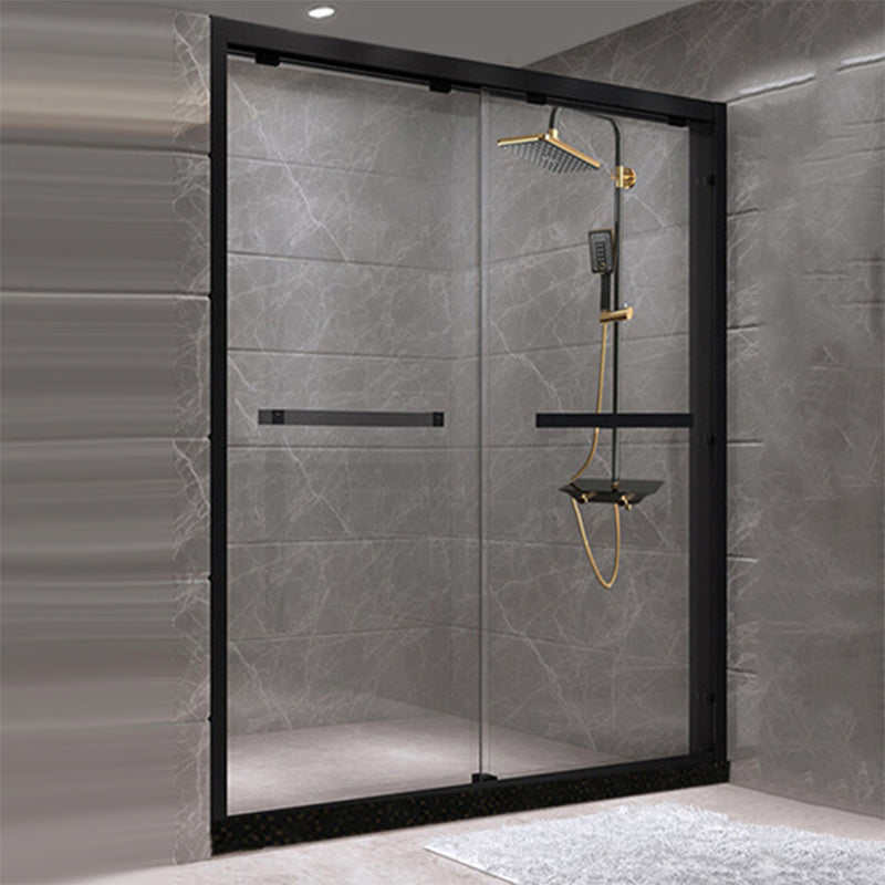Tempered Glass Bathroom Door, Double Sliding Semi Frameless Shower Door Black Clearhalo 'Bathroom Remodel & Bathroom Fixtures' 'Home Improvement' 'home_improvement' 'home_improvement_shower_tub_doors' 'Shower and Tub Doors' 'shower_tub_doors' 'Showers & Bathtubs' 6850630