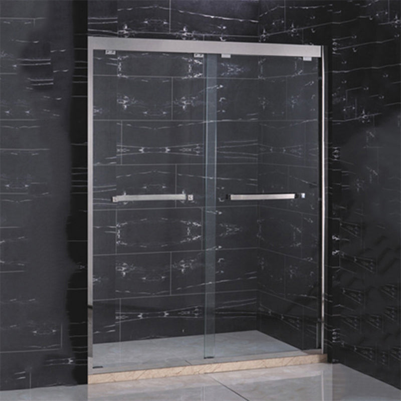 Tempered Glass Bathroom Door, Double Sliding Semi Frameless Shower Door Silver Clearhalo 'Bathroom Remodel & Bathroom Fixtures' 'Home Improvement' 'home_improvement' 'home_improvement_shower_tub_doors' 'Shower and Tub Doors' 'shower_tub_doors' 'Showers & Bathtubs' 6850631