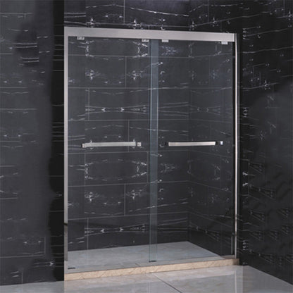 Tempered Glass Bathroom Door, Double Sliding Semi Frameless Shower Door Silver Clearhalo 'Bathroom Remodel & Bathroom Fixtures' 'Home Improvement' 'home_improvement' 'home_improvement_shower_tub_doors' 'Shower and Tub Doors' 'shower_tub_doors' 'Showers & Bathtubs' 6850631