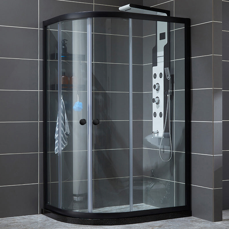 Modern Style Stainless Steel Frame Folding Tempered Glass Shower Screen Black Clearhalo 'Bathroom Remodel & Bathroom Fixtures' 'Home Improvement' 'home_improvement' 'home_improvement_shower_tub_doors' 'Shower and Tub Doors' 'shower_tub_doors' 'Showers & Bathtubs' 6850649