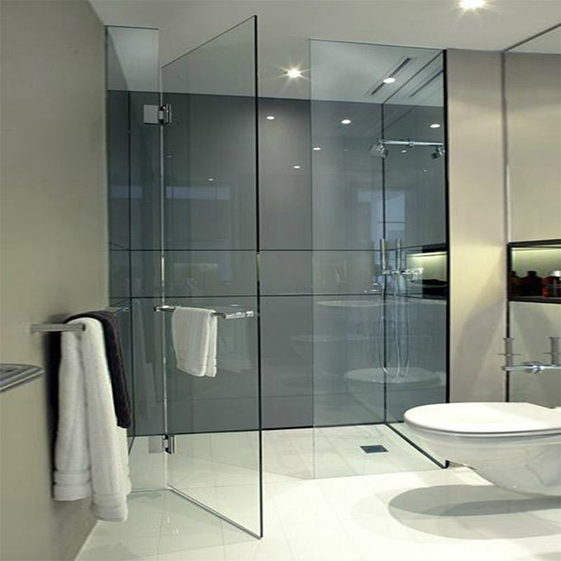 Inline Hinged Frameless Tempered Glass Shower Door, Transparent Shower Screen Clearhalo 'Bathroom Remodel & Bathroom Fixtures' 'Home Improvement' 'home_improvement' 'home_improvement_shower_tub_doors' 'Shower and Tub Doors' 'shower_tub_doors' 'Showers & Bathtubs' 6850665