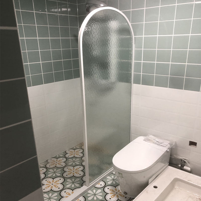 White Full Frame Single Fixed Panel, Half Partition Arched Waterproof Bathroom Screen Water Ripple Right Clearhalo 'Bathroom Remodel & Bathroom Fixtures' 'Home Improvement' 'home_improvement' 'home_improvement_shower_tub_doors' 'Shower and Tub Doors' 'shower_tub_doors' 'Showers & Bathtubs' 6850704