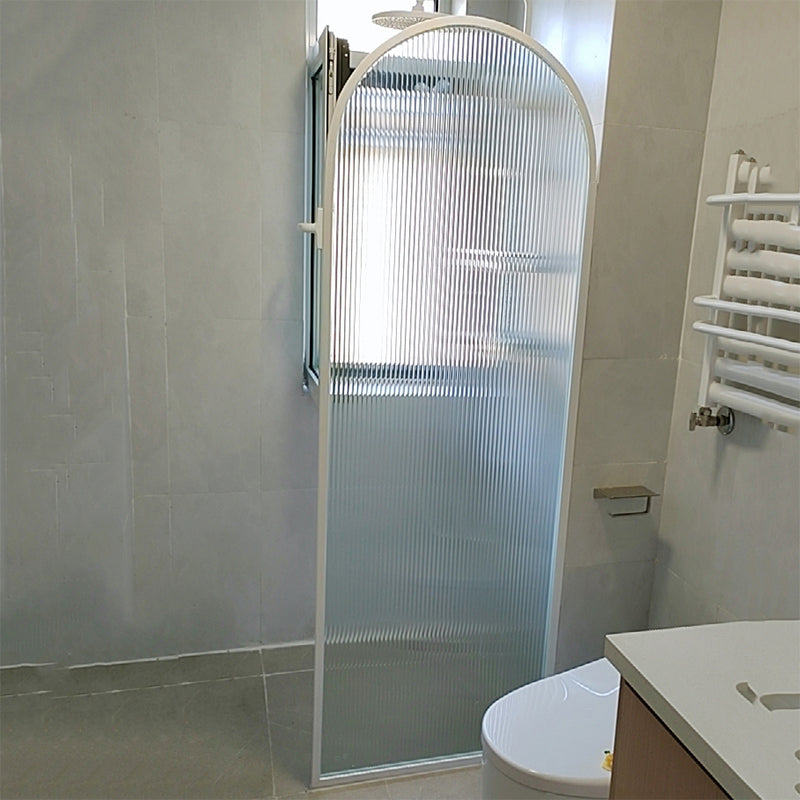 White Full Frame Single Fixed Panel, Half Partition Arched Waterproof Bathroom Screen Changhong Glass Right Clearhalo 'Bathroom Remodel & Bathroom Fixtures' 'Home Improvement' 'home_improvement' 'home_improvement_shower_tub_doors' 'Shower and Tub Doors' 'shower_tub_doors' 'Showers & Bathtubs' 6850705