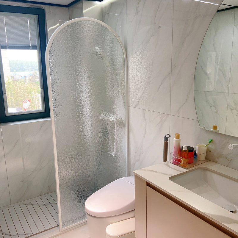 White Full Frame Single Fixed Panel, Half Partition Arched Waterproof Bathroom Screen Clearhalo 'Bathroom Remodel & Bathroom Fixtures' 'Home Improvement' 'home_improvement' 'home_improvement_shower_tub_doors' 'Shower and Tub Doors' 'shower_tub_doors' 'Showers & Bathtubs' 6850706