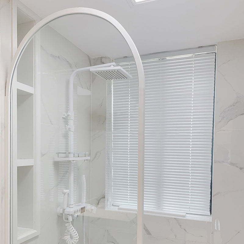 White Full Frame Single Fixed Panel, Half Partition Arched Waterproof Bathroom Screen Clearhalo 'Bathroom Remodel & Bathroom Fixtures' 'Home Improvement' 'home_improvement' 'home_improvement_shower_tub_doors' 'Shower and Tub Doors' 'shower_tub_doors' 'Showers & Bathtubs' 6850710