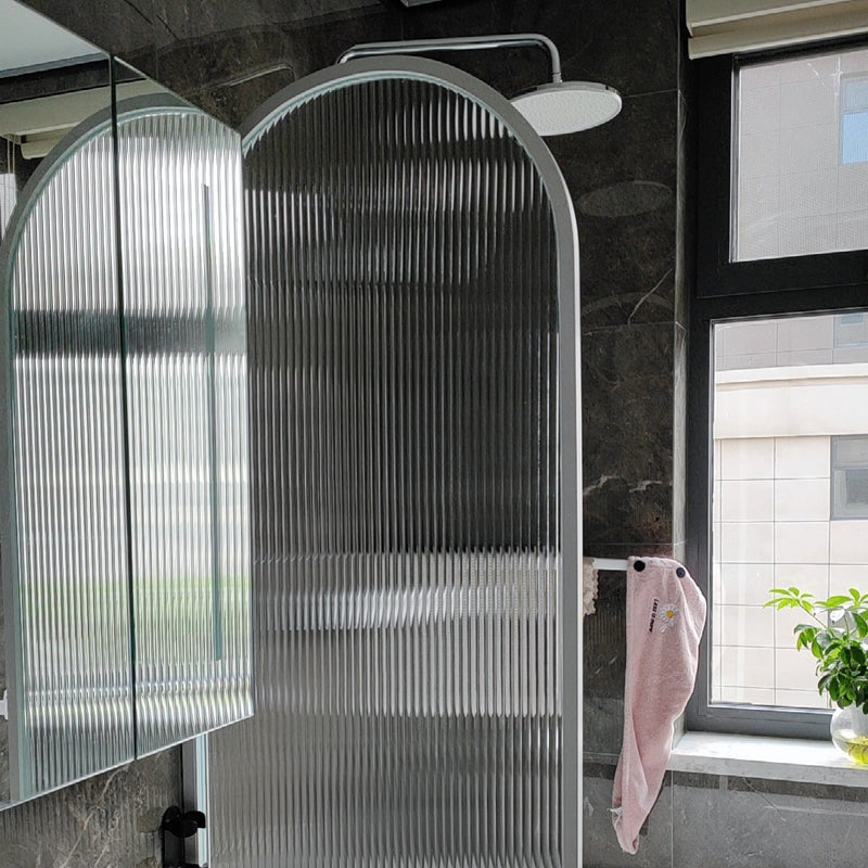 White Full Frame Single Fixed Panel, Half Partition Arched Waterproof Bathroom Screen Clearhalo 'Bathroom Remodel & Bathroom Fixtures' 'Home Improvement' 'home_improvement' 'home_improvement_shower_tub_doors' 'Shower and Tub Doors' 'shower_tub_doors' 'Showers & Bathtubs' 6850711