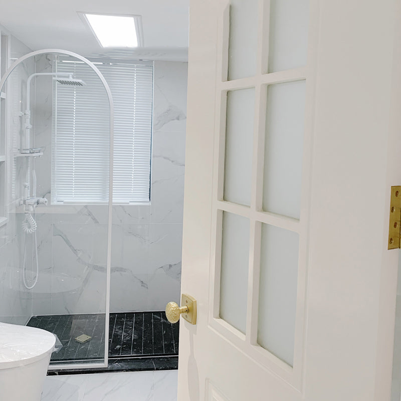 White Full Frame Single Fixed Panel, Half Partition Arched Waterproof Bathroom Screen Clearhalo 'Bathroom Remodel & Bathroom Fixtures' 'Home Improvement' 'home_improvement' 'home_improvement_shower_tub_doors' 'Shower and Tub Doors' 'shower_tub_doors' 'Showers & Bathtubs' 6850713