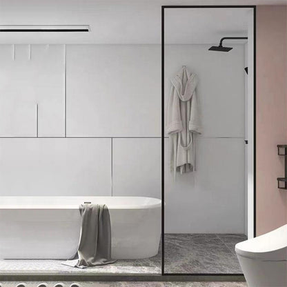 Black Full Frame Stainless Steel Glass Shower Screen, Fixed Semi Isolated Shower Screen Transparent Clearhalo 'Bathroom Remodel & Bathroom Fixtures' 'Home Improvement' 'home_improvement' 'home_improvement_shower_tub_doors' 'Shower and Tub Doors' 'shower_tub_doors' 'Showers & Bathtubs' 6850742