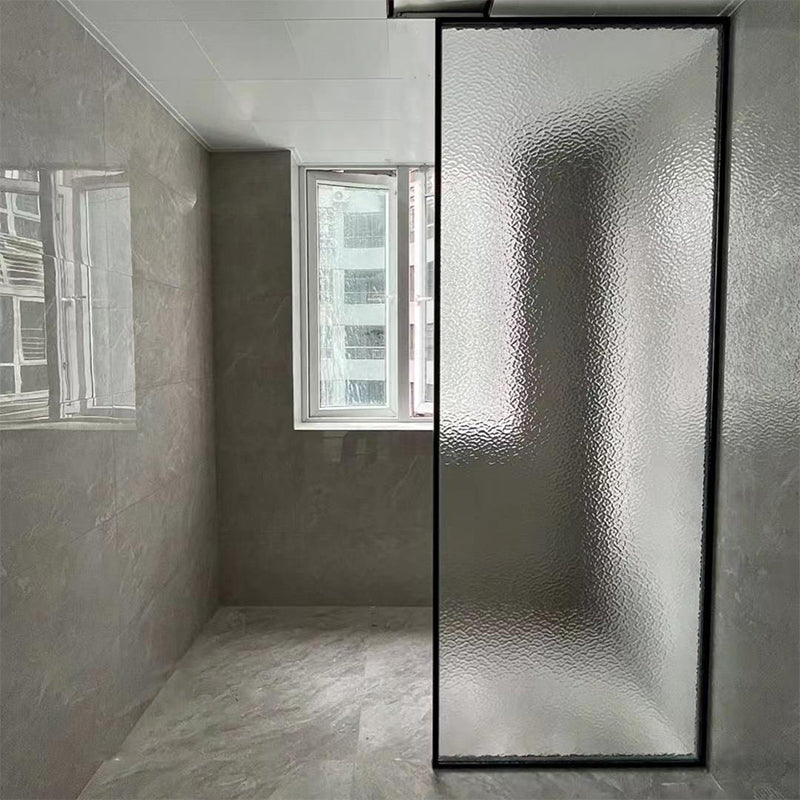 Black Full Frame Stainless Steel Glass Shower Screen, Fixed Semi Isolated Shower Screen Water Ripple Clearhalo 'Bathroom Remodel & Bathroom Fixtures' 'Home Improvement' 'home_improvement' 'home_improvement_shower_tub_doors' 'Shower and Tub Doors' 'shower_tub_doors' 'Showers & Bathtubs' 6850743
