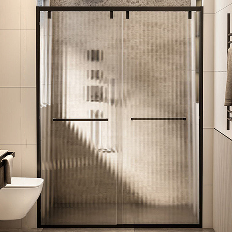 Black Stainless Steel Narrow Frame Semi Frameless Double Sliding Shower Door Changhong Glass Clearhalo 'Bathroom Remodel & Bathroom Fixtures' 'Home Improvement' 'home_improvement' 'home_improvement_shower_tub_doors' 'Shower and Tub Doors' 'shower_tub_doors' 'Showers & Bathtubs' 6850764