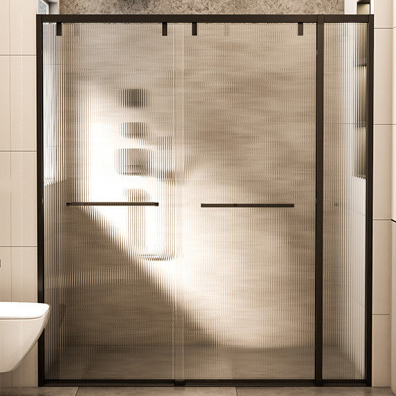 Black Stainless Steel Narrow Frame Semi Frameless Double Sliding Shower Door Changhong Glass Clearhalo 'Bathroom Remodel & Bathroom Fixtures' 'Home Improvement' 'home_improvement' 'home_improvement_shower_tub_doors' 'Shower and Tub Doors' 'shower_tub_doors' 'Showers & Bathtubs' 6850766
