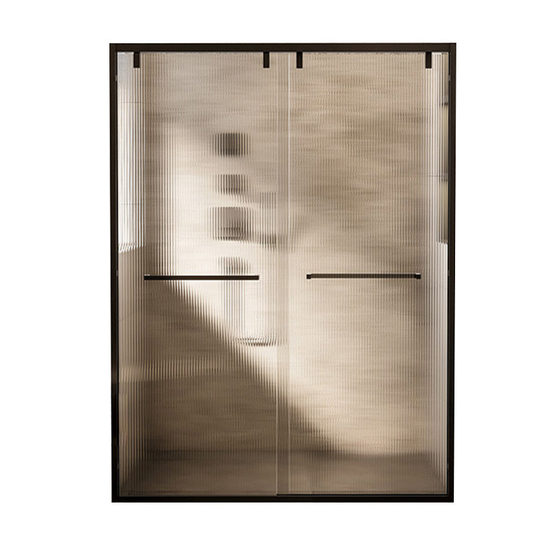 Black Stainless Steel Narrow Frame Semi Frameless Double Sliding Shower Door Clearhalo 'Bathroom Remodel & Bathroom Fixtures' 'Home Improvement' 'home_improvement' 'home_improvement_shower_tub_doors' 'Shower and Tub Doors' 'shower_tub_doors' 'Showers & Bathtubs' 6850768