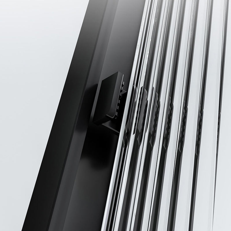 Black Stainless Steel Narrow Frame Semi Frameless Double Sliding Shower Door Clearhalo 'Bathroom Remodel & Bathroom Fixtures' 'Home Improvement' 'home_improvement' 'home_improvement_shower_tub_doors' 'Shower and Tub Doors' 'shower_tub_doors' 'Showers & Bathtubs' 6850771