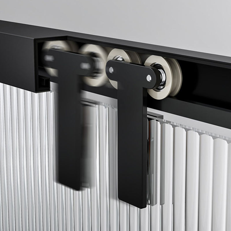 Black Stainless Steel Narrow Frame Semi Frameless Double Sliding Shower Door Clearhalo 'Bathroom Remodel & Bathroom Fixtures' 'Home Improvement' 'home_improvement' 'home_improvement_shower_tub_doors' 'Shower and Tub Doors' 'shower_tub_doors' 'Showers & Bathtubs' 6850772