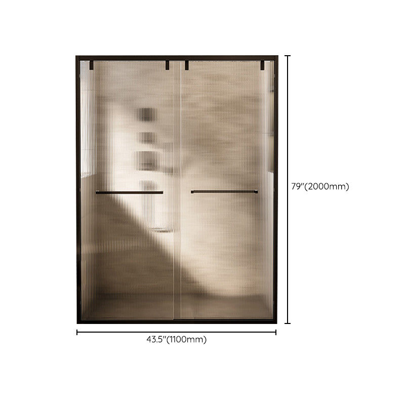 Black Stainless Steel Narrow Frame Semi Frameless Double Sliding Shower Door Clearhalo 'Bathroom Remodel & Bathroom Fixtures' 'Home Improvement' 'home_improvement' 'home_improvement_shower_tub_doors' 'Shower and Tub Doors' 'shower_tub_doors' 'Showers & Bathtubs' 6850783