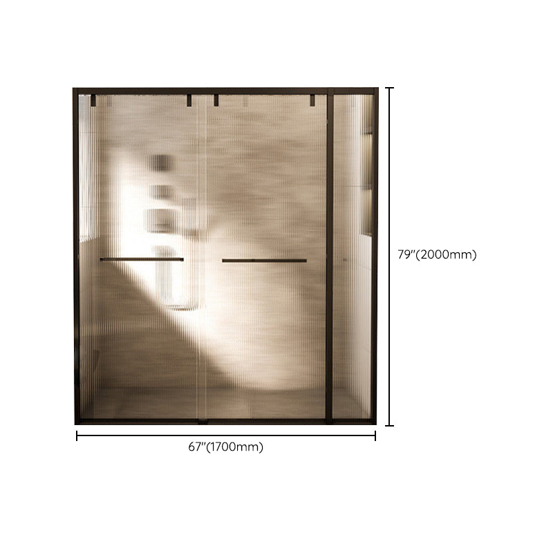 Black Stainless Steel Narrow Frame Semi Frameless Double Sliding Shower Door Clearhalo 'Bathroom Remodel & Bathroom Fixtures' 'Home Improvement' 'home_improvement' 'home_improvement_shower_tub_doors' 'Shower and Tub Doors' 'shower_tub_doors' 'Showers & Bathtubs' 6850789