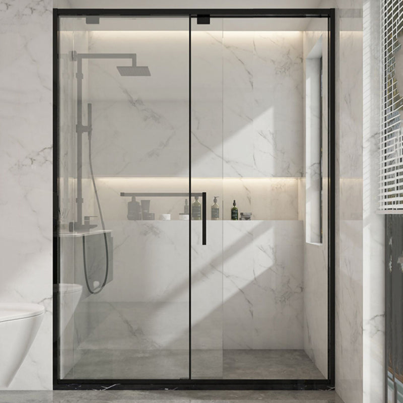Black Stainless Steel Narrow Frame Semi Frameless Single Swing Shower Door Clearhalo 'Bathroom Remodel & Bathroom Fixtures' 'Home Improvement' 'home_improvement' 'home_improvement_shower_tub_doors' 'Shower and Tub Doors' 'shower_tub_doors' 'Showers & Bathtubs' 6850805