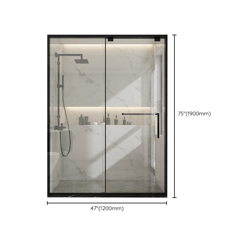Black Stainless Steel Narrow Frame Semi Frameless Single Swing Shower Door Clearhalo 'Bathroom Remodel & Bathroom Fixtures' 'Home Improvement' 'home_improvement' 'home_improvement_shower_tub_doors' 'Shower and Tub Doors' 'shower_tub_doors' 'Showers & Bathtubs' 6850807