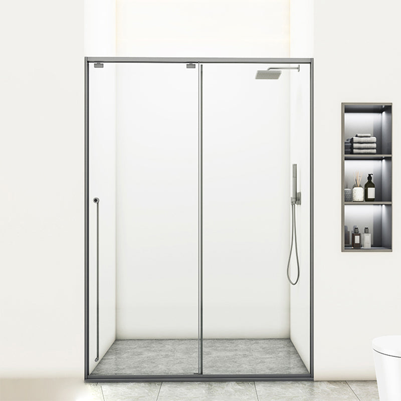 Gray Semi Frameless Stainless Steel Single Move Tempered Glass Shower Door Right Clearhalo 'Bathroom Remodel & Bathroom Fixtures' 'Home Improvement' 'home_improvement' 'home_improvement_shower_tub_doors' 'Shower and Tub Doors' 'shower_tub_doors' 'Showers & Bathtubs' 6850827
