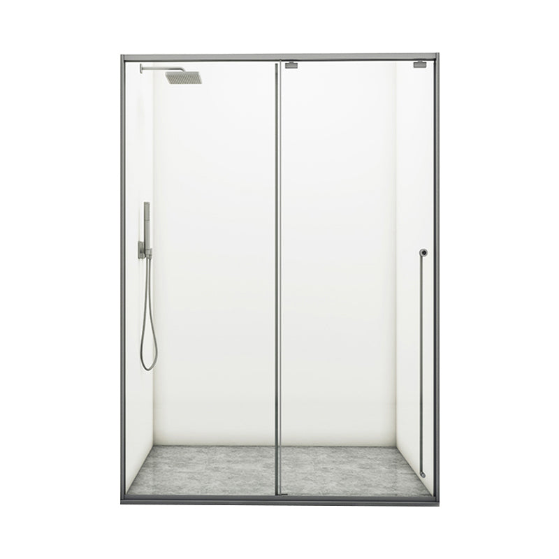 Gray Semi Frameless Stainless Steel Single Move Tempered Glass Shower Door Clearhalo 'Bathroom Remodel & Bathroom Fixtures' 'Home Improvement' 'home_improvement' 'home_improvement_shower_tub_doors' 'Shower and Tub Doors' 'shower_tub_doors' 'Showers & Bathtubs' 6850831