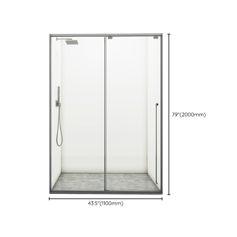 Gray Semi Frameless Stainless Steel Single Move Tempered Glass Shower Door Clearhalo 'Bathroom Remodel & Bathroom Fixtures' 'Home Improvement' 'home_improvement' 'home_improvement_shower_tub_doors' 'Shower and Tub Doors' 'shower_tub_doors' 'Showers & Bathtubs' 6850836