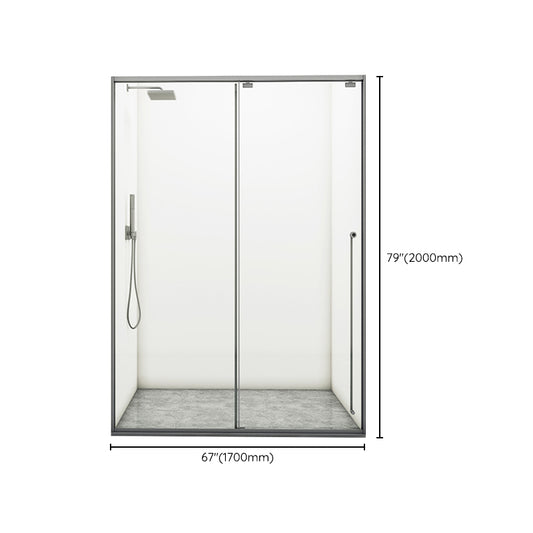 Gray Semi Frameless Stainless Steel Single Move Tempered Glass Shower Door Clearhalo 'Bathroom Remodel & Bathroom Fixtures' 'Home Improvement' 'home_improvement' 'home_improvement_shower_tub_doors' 'Shower and Tub Doors' 'shower_tub_doors' 'Showers & Bathtubs' 6850842